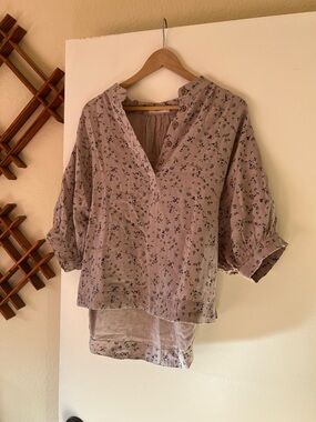 Light Lavender Floral Button-Front Women's Blouse | Cottagecore | 100% Cotton